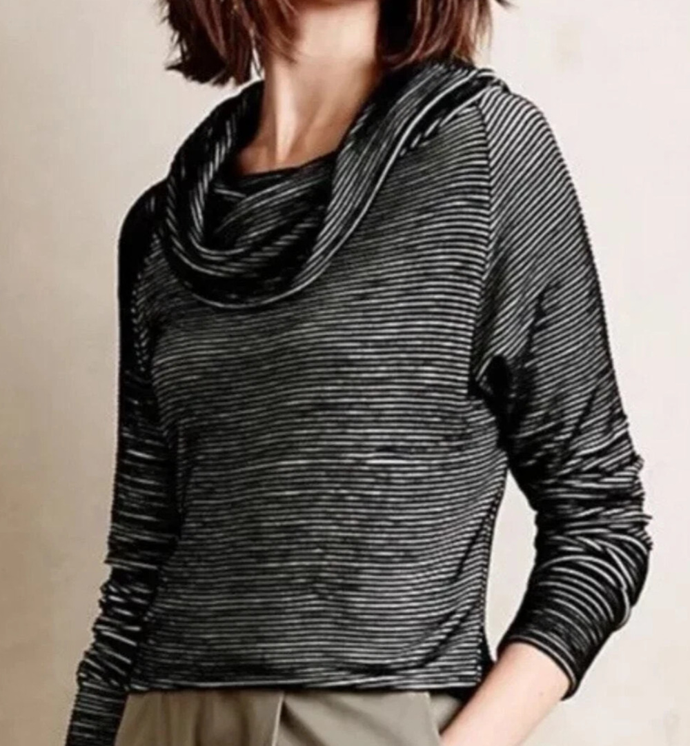 Anthropologie‎ Dolan Left Coast Black Velvet Ribbed Sweater Cowl Neck Top L USA